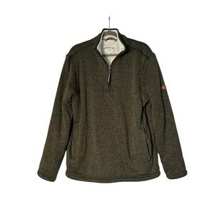 ORVIS Mens Sherpa Lined Quarter Zip Pullover Sweater Fleece Green Large Outdoor